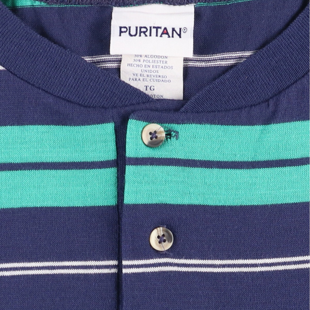 90'S Puritan Henley T-shirt with a striped pocket, made in the USA, men's size XL, vintage cotton navy blue type Vintage Second Hand