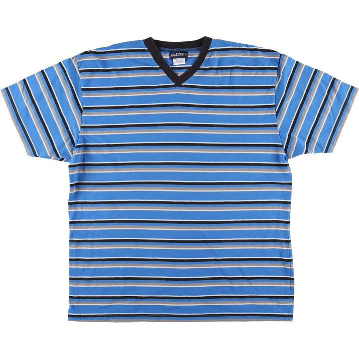 90'S Vintage Puritan V-neck Striped T-shirt, Men's XL cotton Blue type light blue Vintage Second Hand