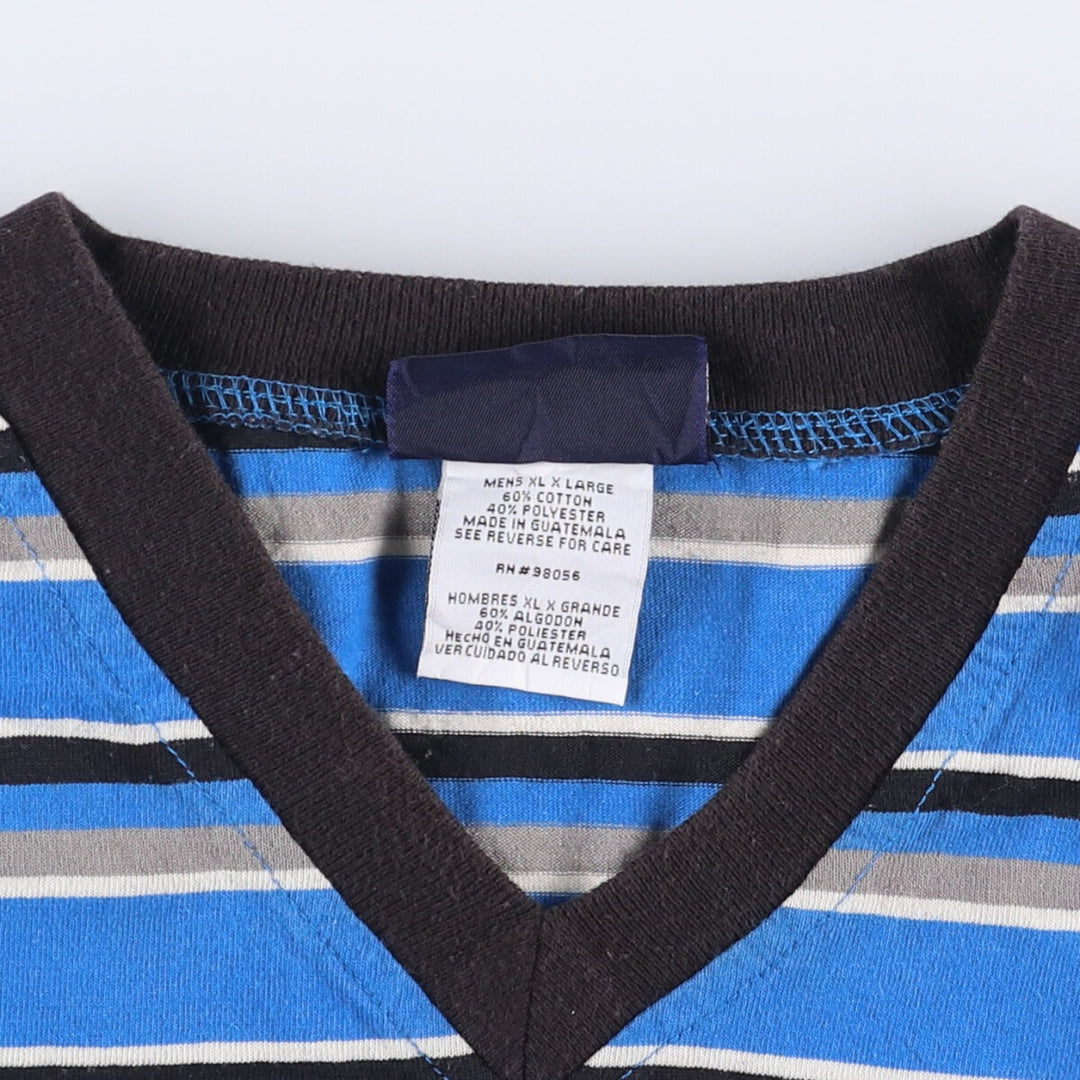 90'S Vintage Puritan V-neck Striped T-shirt, Men's XL cotton Blue type light blue Vintage Second Hand
