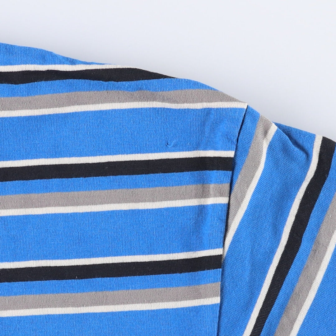 90'S Vintage Puritan V-neck Striped T-shirt, Men's XL cotton Blue type light blue Vintage Second Hand