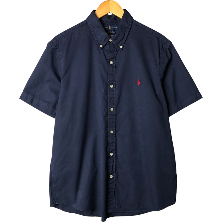 Ralph Lauren Classic Fit short sleeve button down shirt, men's size L cotton navy blue type Vintage Second Hand