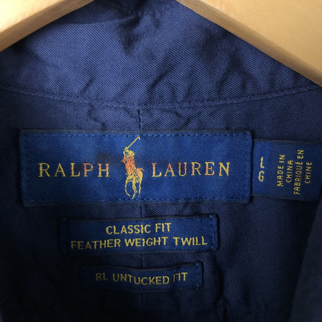 Ralph Lauren Classic Fit short sleeve button down shirt, men's size L cotton navy blue type Vintage Second Hand