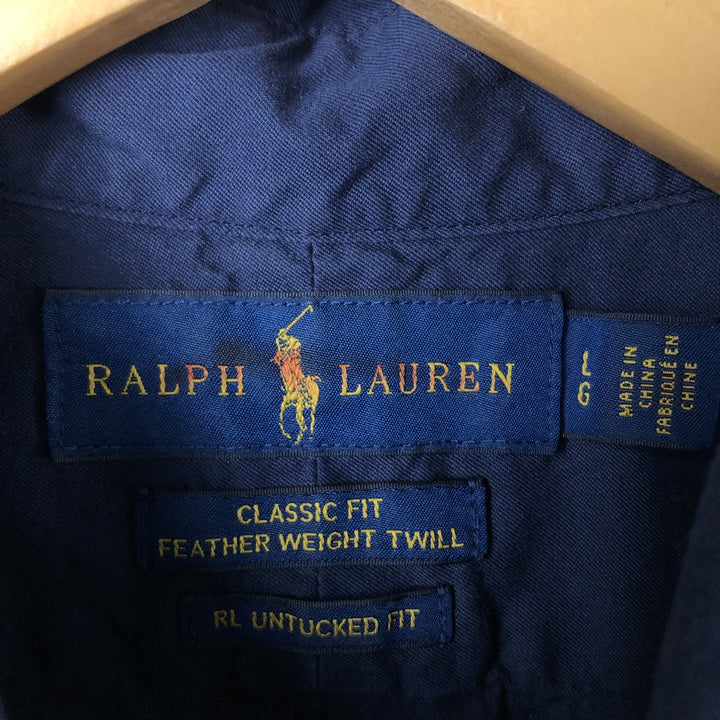 Ralph Lauren Classic Fit short sleeve button down shirt, men's size L cotton navy blue type Vintage Second Hand