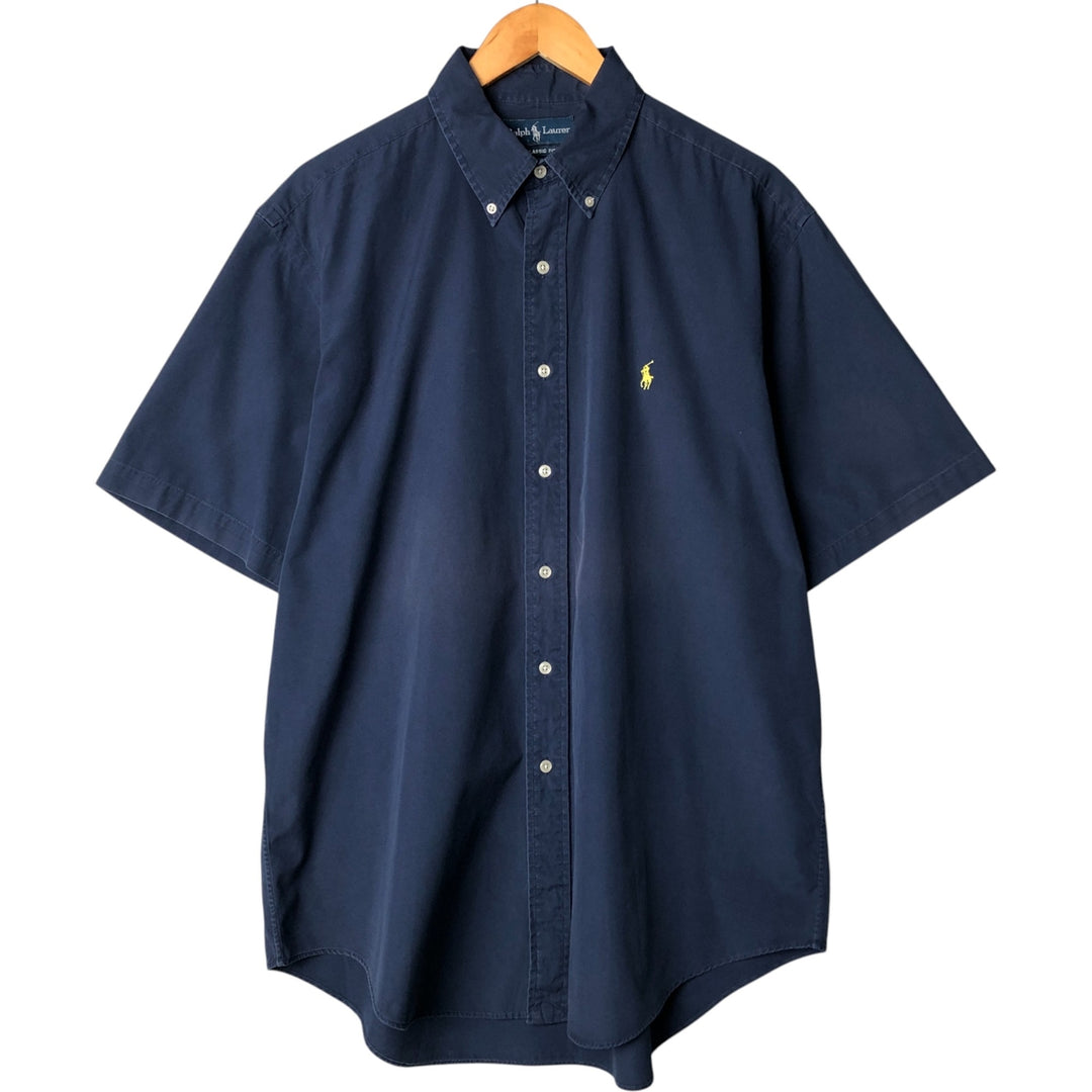 Ralph Lauren Classic Fit short sleeve button down shirt, men's size L cotton Navy blue Vintage Second Hand