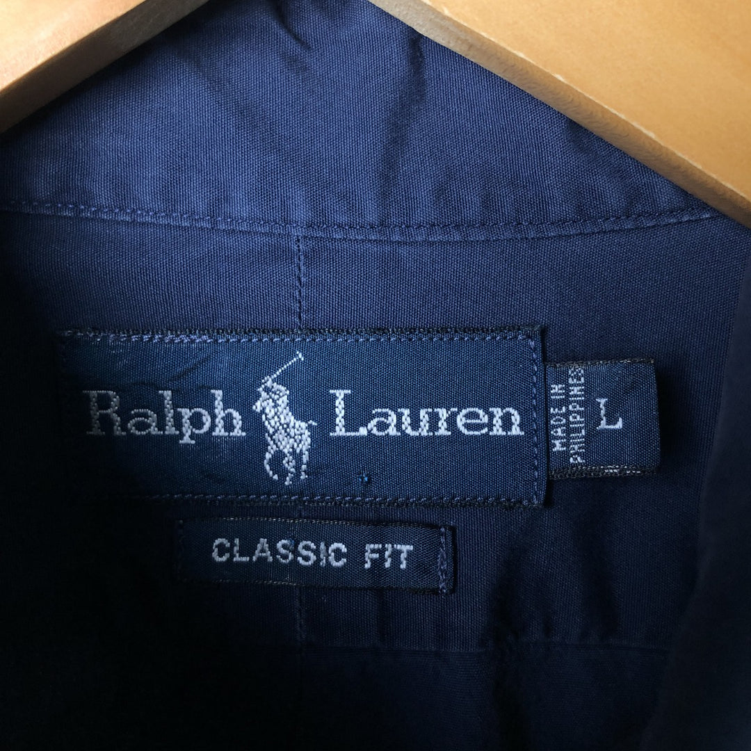 Ralph Lauren Classic Fit short sleeve button down shirt, men's size L cotton Navy blue Vintage Second Hand