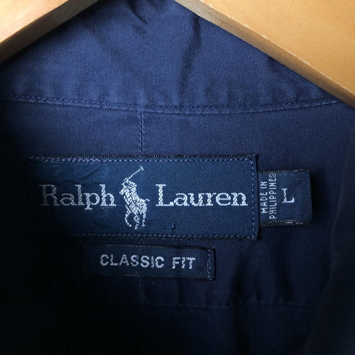 Ralph Lauren Classic Fit short sleeve button down shirt, men's size L cotton Navy blue Vintage Second Hand