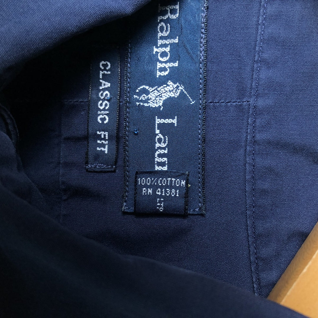 Ralph Lauren Classic Fit short sleeve button down shirt, men's size L cotton Navy blue Vintage Second Hand