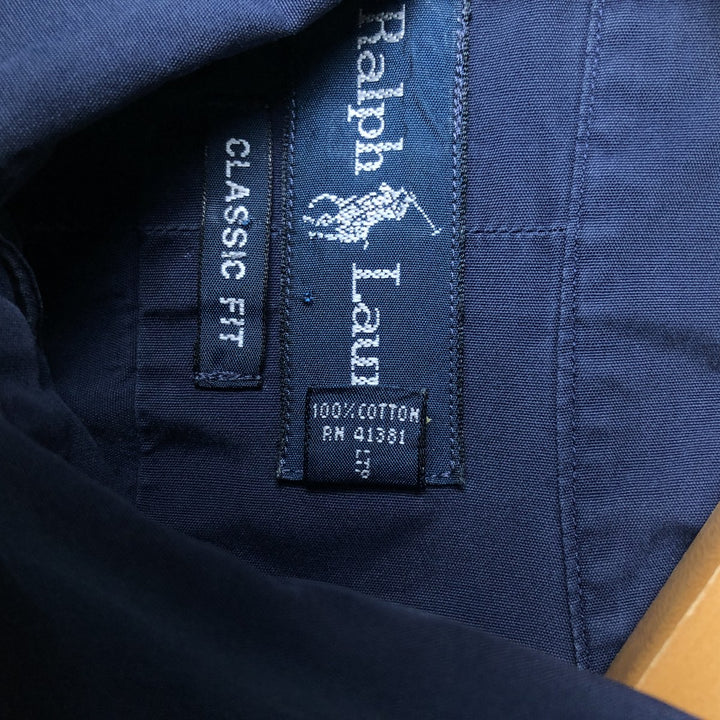 Ralph Lauren Classic Fit short sleeve button down shirt, men's size L cotton Navy blue Vintage Second Hand
