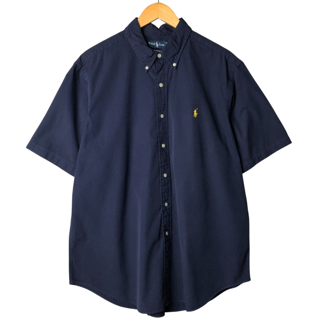Ralph Lauren Classic Fit short sleeve button down shirt, men's size XL cotton Navy blue Vintage Second Hand