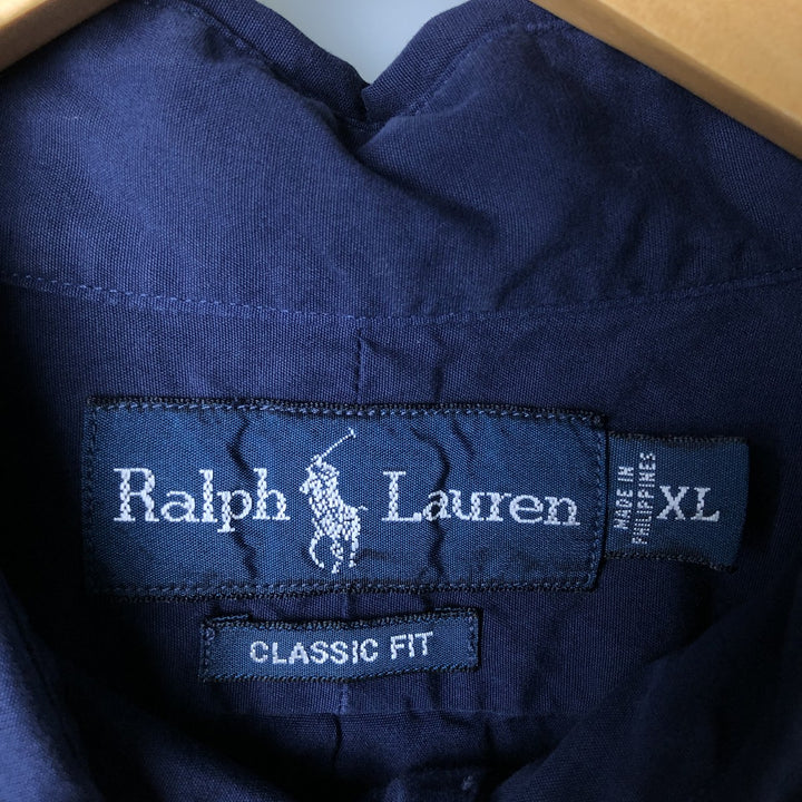 Ralph Lauren Classic Fit short sleeve button down shirt, men's size XL cotton Navy blue Vintage Second Hand