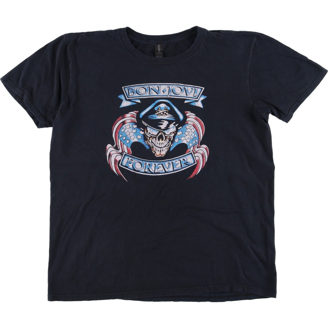 Anvil Bon Jovi Skull Pattern Band T-Shirt, Men's Size Large cotton black type Vintage Second Hand