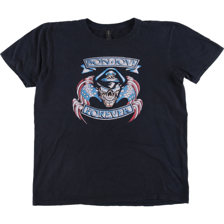 Anvil Bon Jovi Skull Pattern Band T-Shirt, Men's Size Large cotton black type Vintage Second Hand