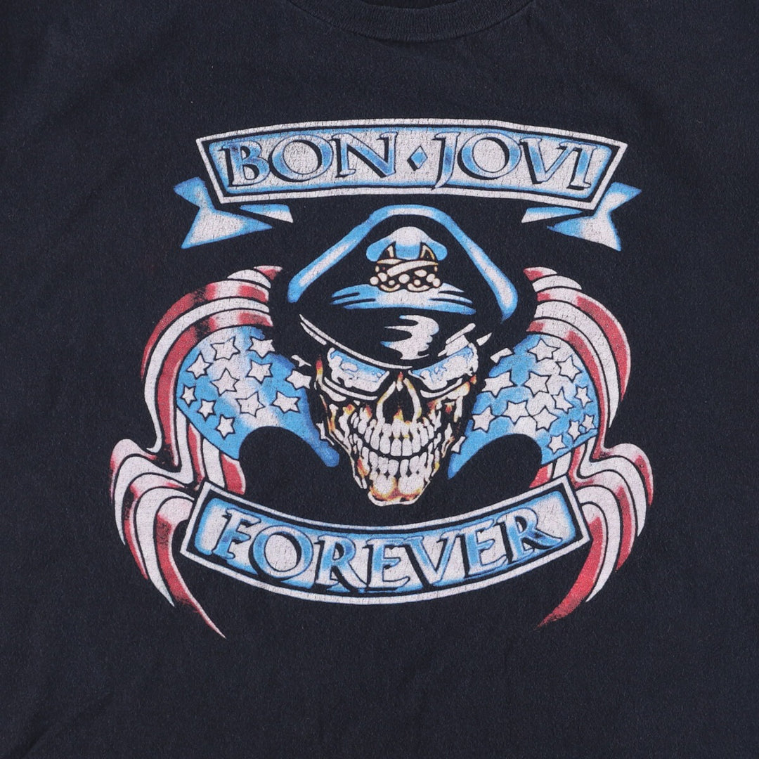 Anvil Bon Jovi Skull Pattern Band T-Shirt, Men's Size Large cotton black type Vintage Second Hand