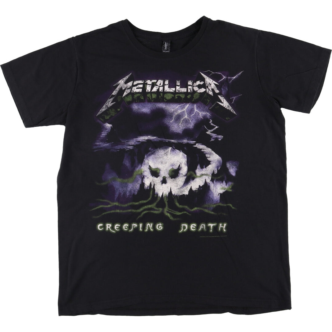 BAY ISLAND Metallica Skull Pattern Band T-Shirt, Men's XL cotton black type Vintage Second Hand