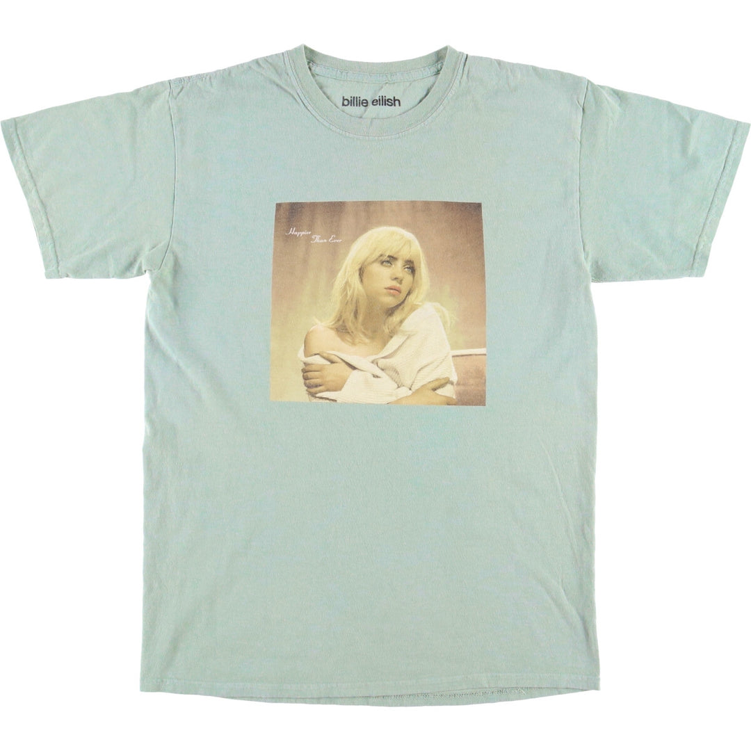 Billie Eilish Band T-shirt, Men's M size cotton Mint green Vintage Second Hand