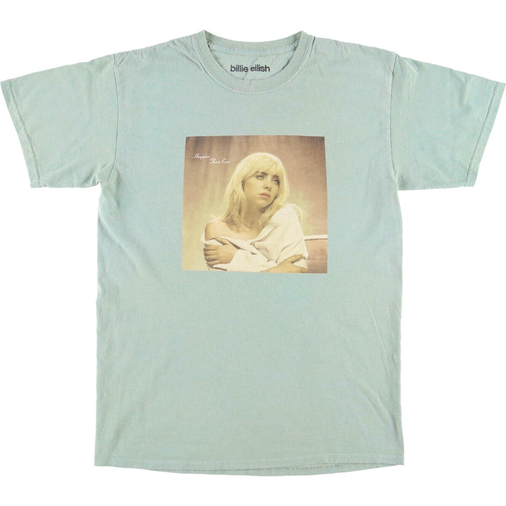 Billie Eilish Band T-shirt, Men's M size cotton Mint green Vintage Second Hand