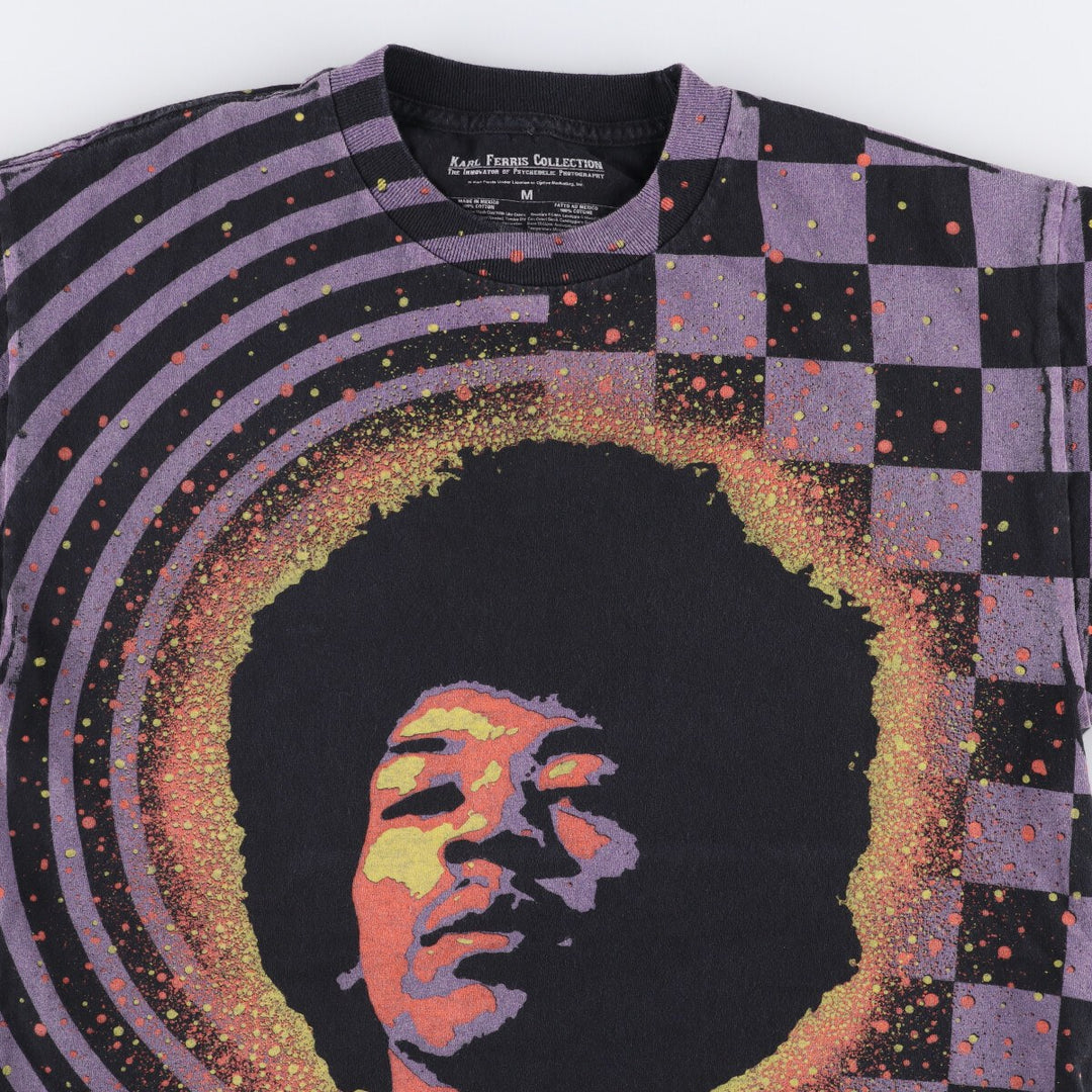 KARL FERRIS COLLECTION JIMI HENDRIX Large Print Band T-Shirt, Men's Medium cotton black type Vintage Second Hand