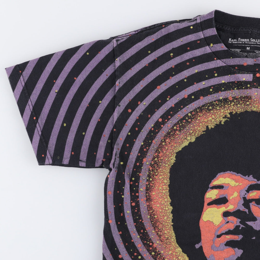 KARL FERRIS COLLECTION JIMI HENDRIX Large Print Band T-Shirt, Men's Medium cotton black type Vintage Second Hand