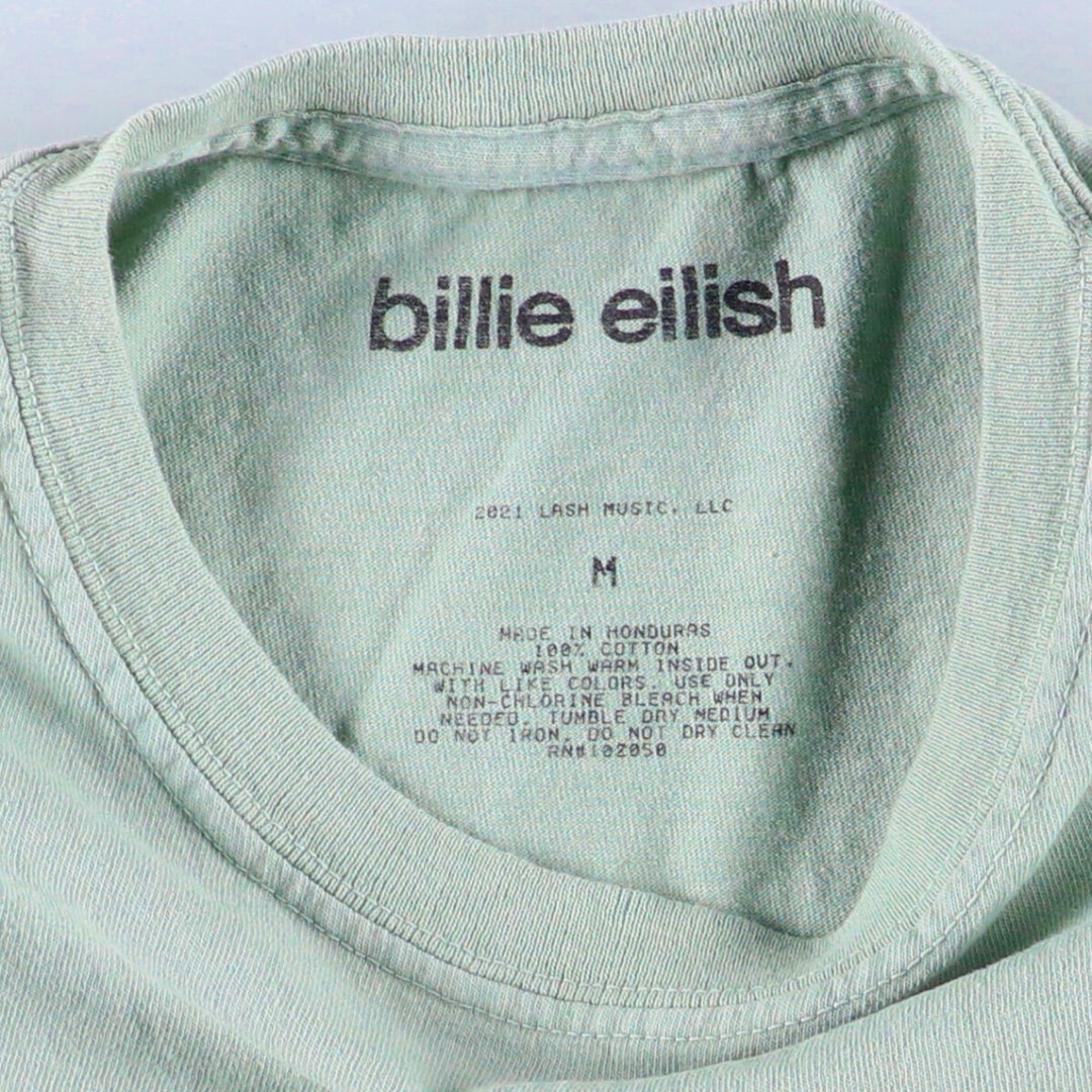Billie Eilish Band T-shirt, Men's M size cotton Mint green Vintage Second Hand
