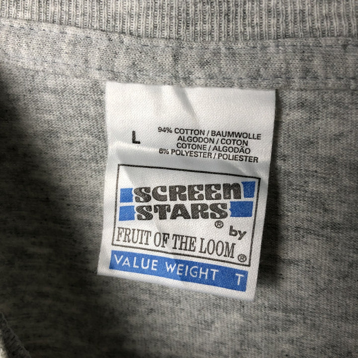 90'S Fruit of the Loom Screen Stars Print T-Shirt, Men's, Size Large, Vintage cotton gray type Vintage Second Hand