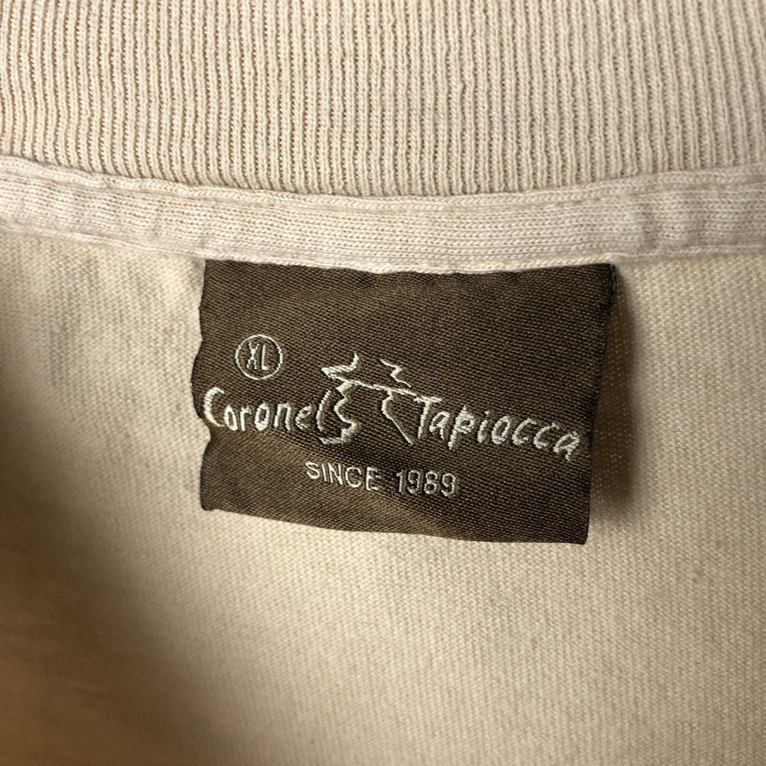 Coronel Tapiocca Printed T-Shirt, Made in USA, Men's XL cotton Beige type Vintage Second Hand