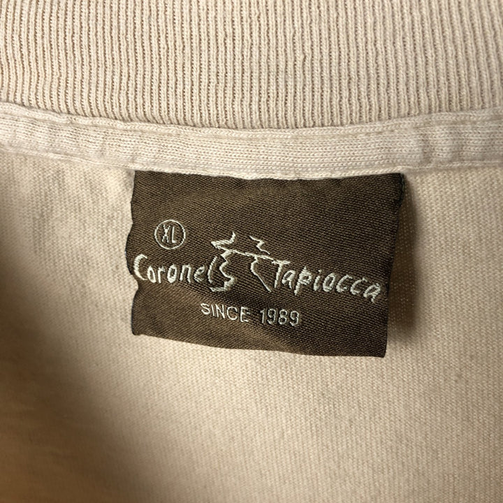 Coronel Tapiocca Printed T-Shirt, Made in USA, Men's XL cotton Beige type Vintage Second Hand