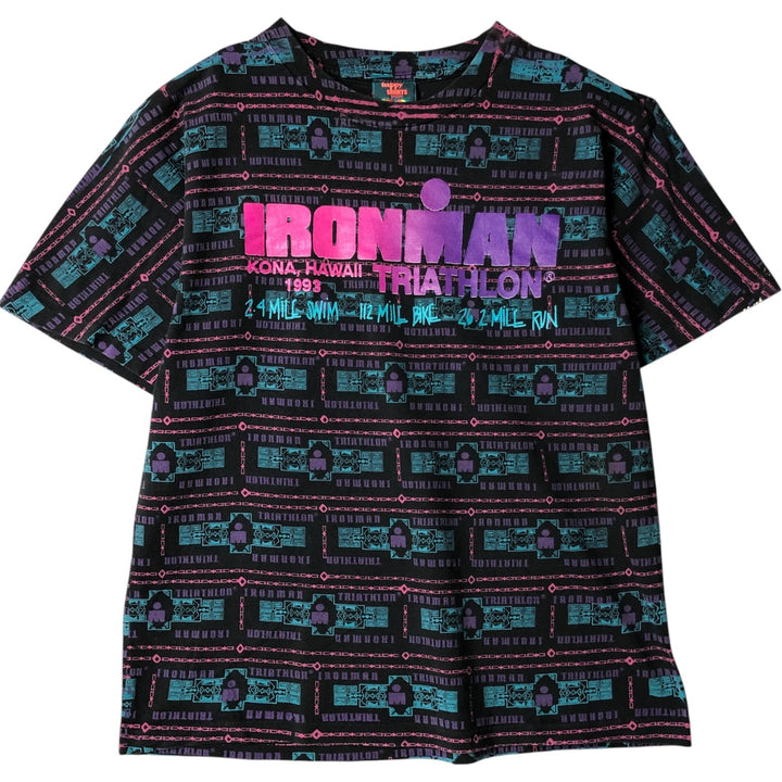Vintage 90'S HAPPY SHIRTS all-over print T-shirt, made in the USA, size M, men's cotton black type Vintage Second Hand