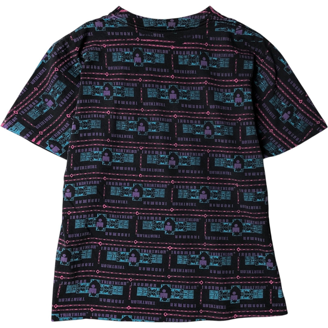 Vintage 90'S HAPPY SHIRTS all-over print T-shirt, made in the USA, size M, men's cotton black type Vintage Second Hand