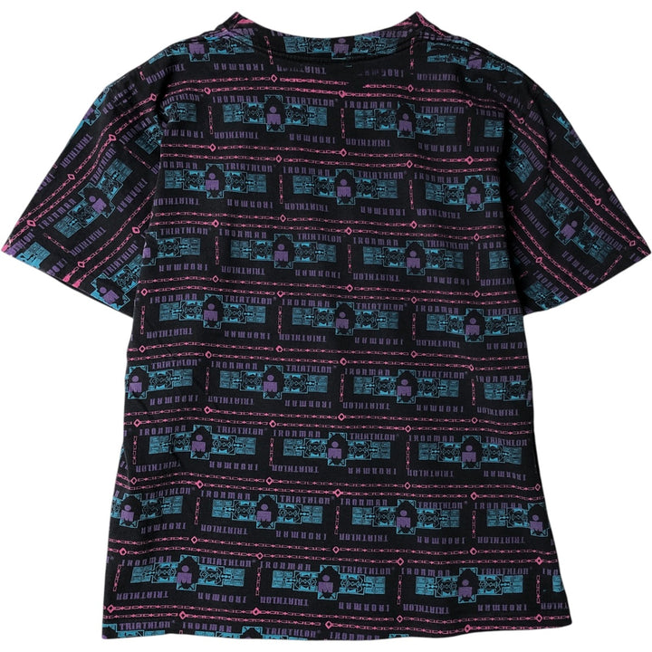 Vintage 90'S HAPPY SHIRTS all-over print T-shirt, made in the USA, size M, men's cotton black type Vintage Second Hand