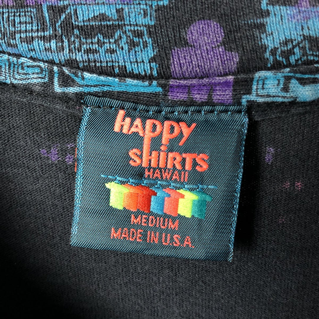 Vintage 90'S HAPPY SHIRTS all-over print T-shirt, made in the USA, size M, men's cotton black type Vintage Second Hand
