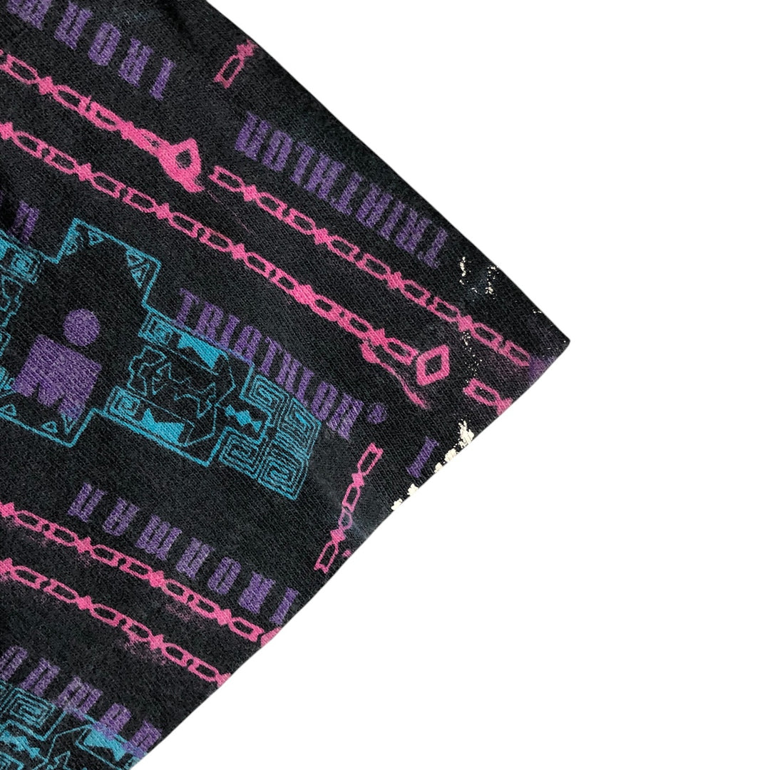 Vintage 90'S HAPPY SHIRTS all-over print T-shirt, made in the USA, size M, men's cotton black type Vintage Second Hand