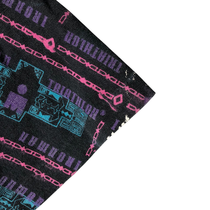 Vintage 90'S HAPPY SHIRTS all-over print T-shirt, made in the USA, size M, men's cotton black type Vintage Second Hand