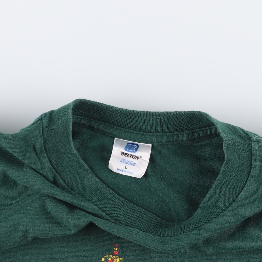 90s-00'S BELTON Printed T-Shirt, Made in USA, Men's Size L cotton green type Vintage Second Hand