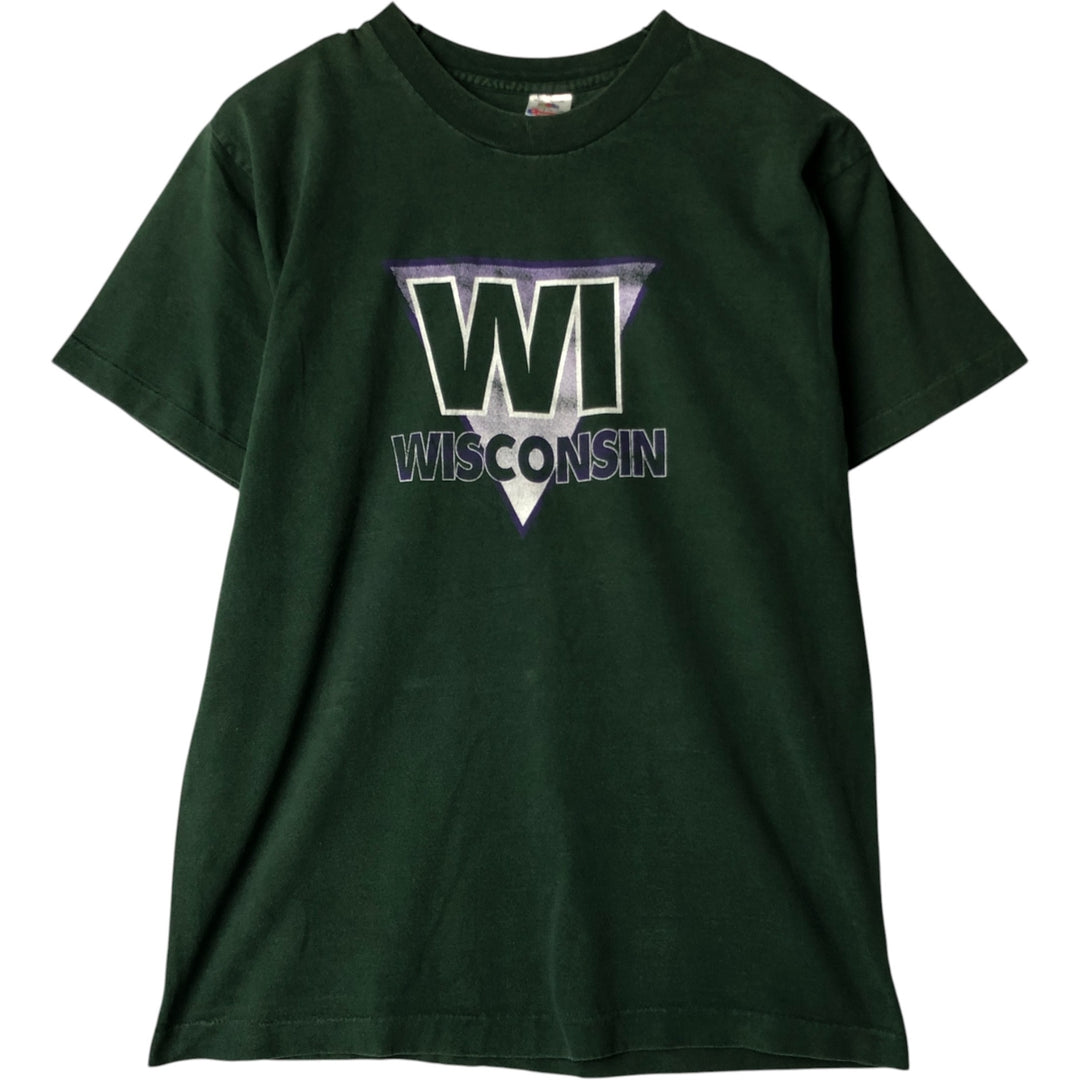 90'S Fruit of the Loom printed T-shirt, made in the USA, men's size L, vintage cotton green type Vintage Second Hand
