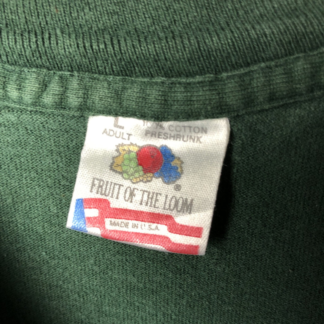 90'S Fruit of the Loom printed T-shirt, made in the USA, men's size L, vintage cotton green type Vintage Second Hand