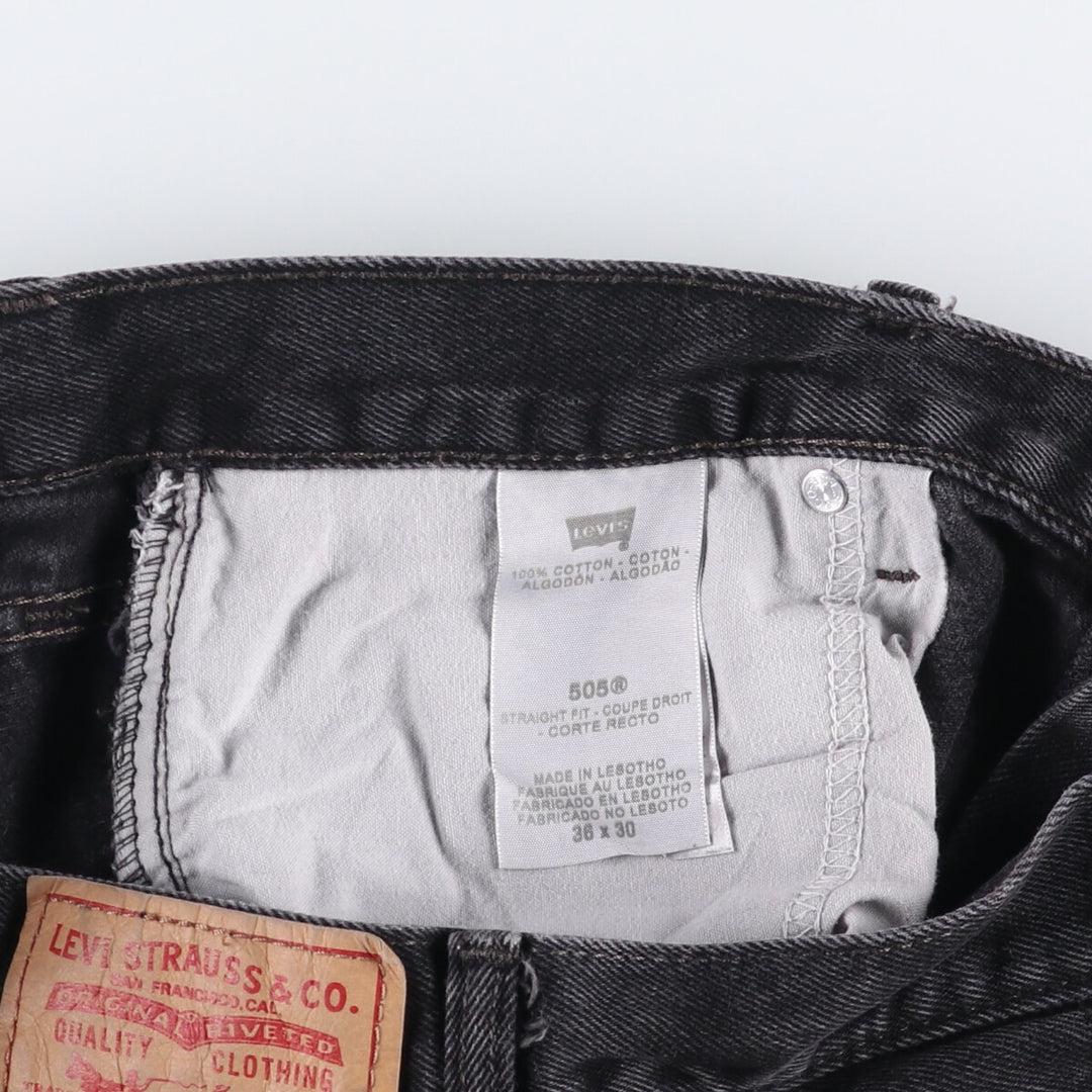 Levi's 505 REGULAR FIT black denim tapered denim pants for men, size w36 cotton black type Vintage Second Hand