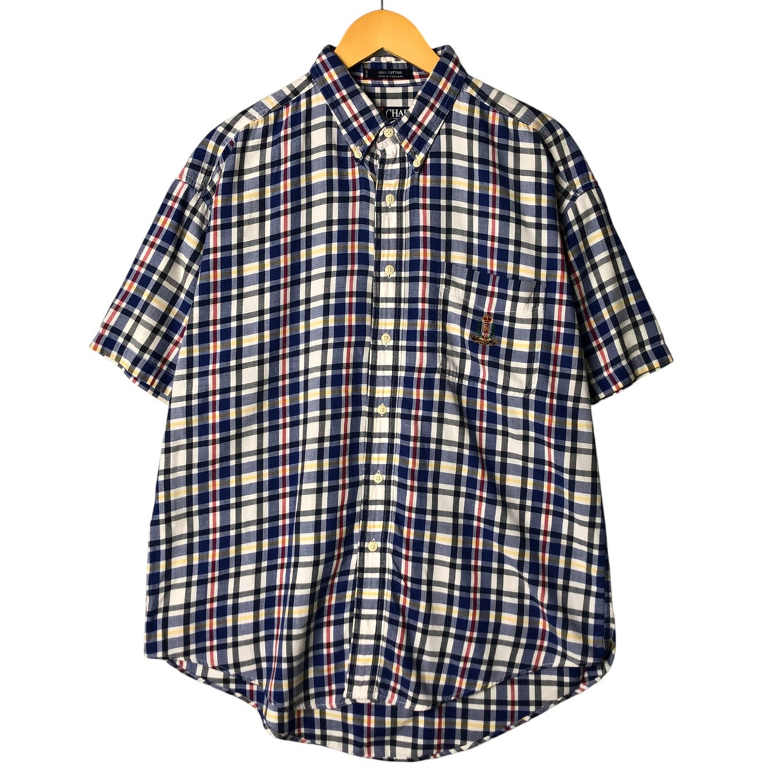 90'S Ralph Lauren CHAPS short sleeve button down check shirt men's size L vintage cotton Navy blue Vintage Second Hand