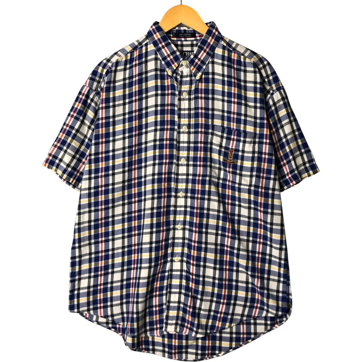 90'S Ralph Lauren CHAPS short sleeve button down check shirt men's size L vintage cotton Navy blue Vintage Second Hand