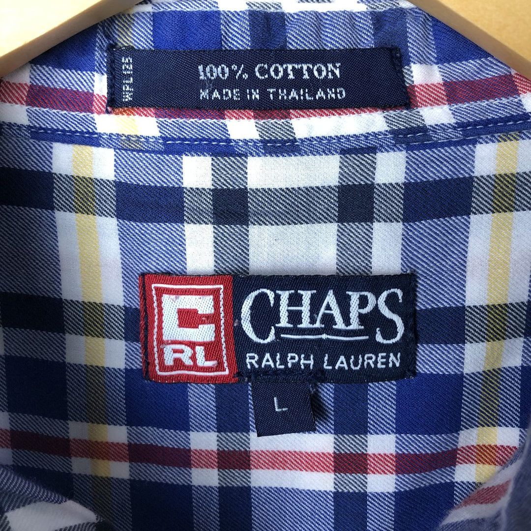 90'S Ralph Lauren CHAPS short sleeve button down check shirt men's size L vintage cotton Navy blue Vintage Second Hand