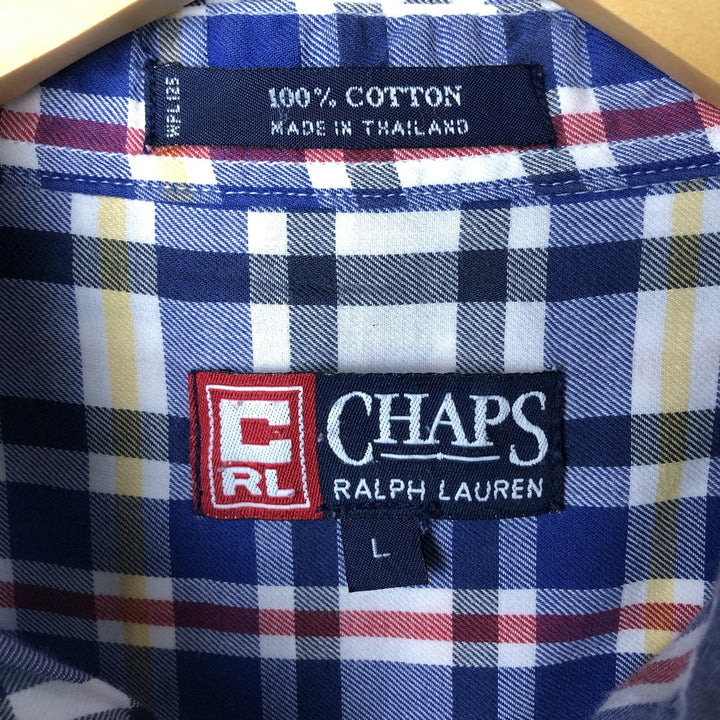 90'S Ralph Lauren CHAPS short sleeve button down check shirt men's size L vintage cotton Navy blue Vintage Second Hand