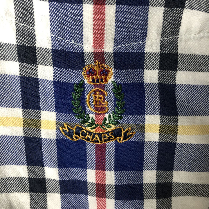 90'S Ralph Lauren CHAPS short sleeve button down check shirt men's size L vintage cotton Navy blue Vintage Second Hand