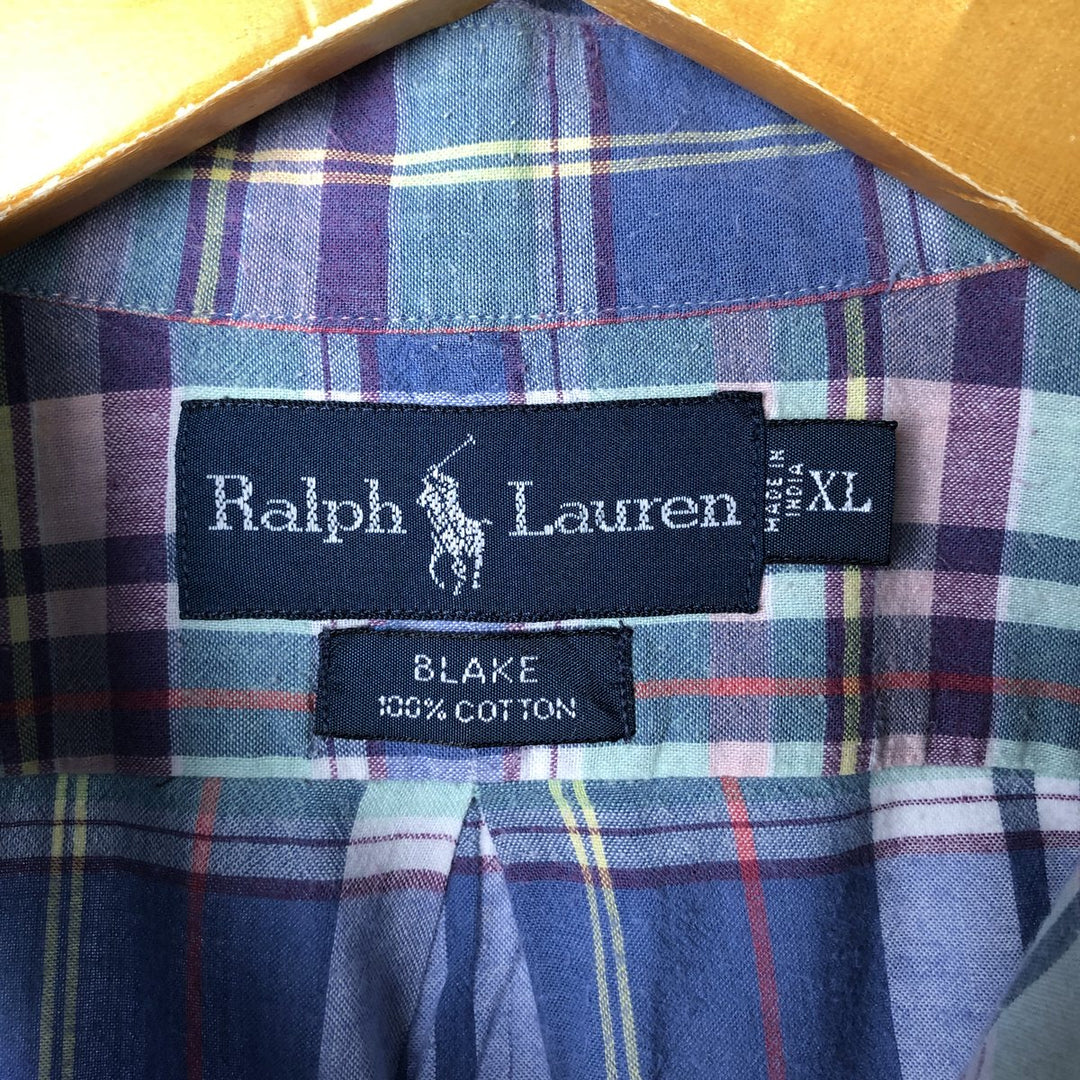 Ralph Lauren BLAKE short sleeve button down check shirt men's XL size cotton blue type Vintage Second Hand