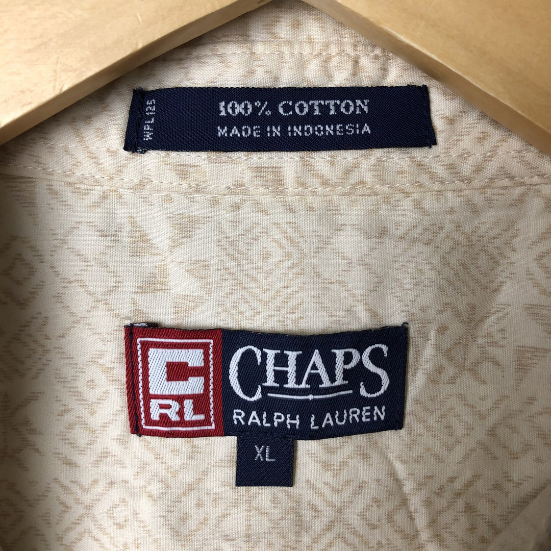 Vintage 90'S Ralph Lauren Chaps, Native American Pattern, short-sleeved button-down shirt, men's size XL cotton Beige type Vintage Second Hand
