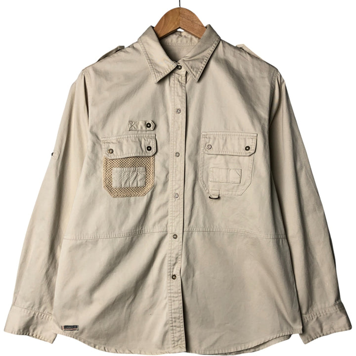 Ralph Lauren LAUREN Long Sleeve Fishing Shirt, Women's Size L cotton Beige type Vintage Second Hand