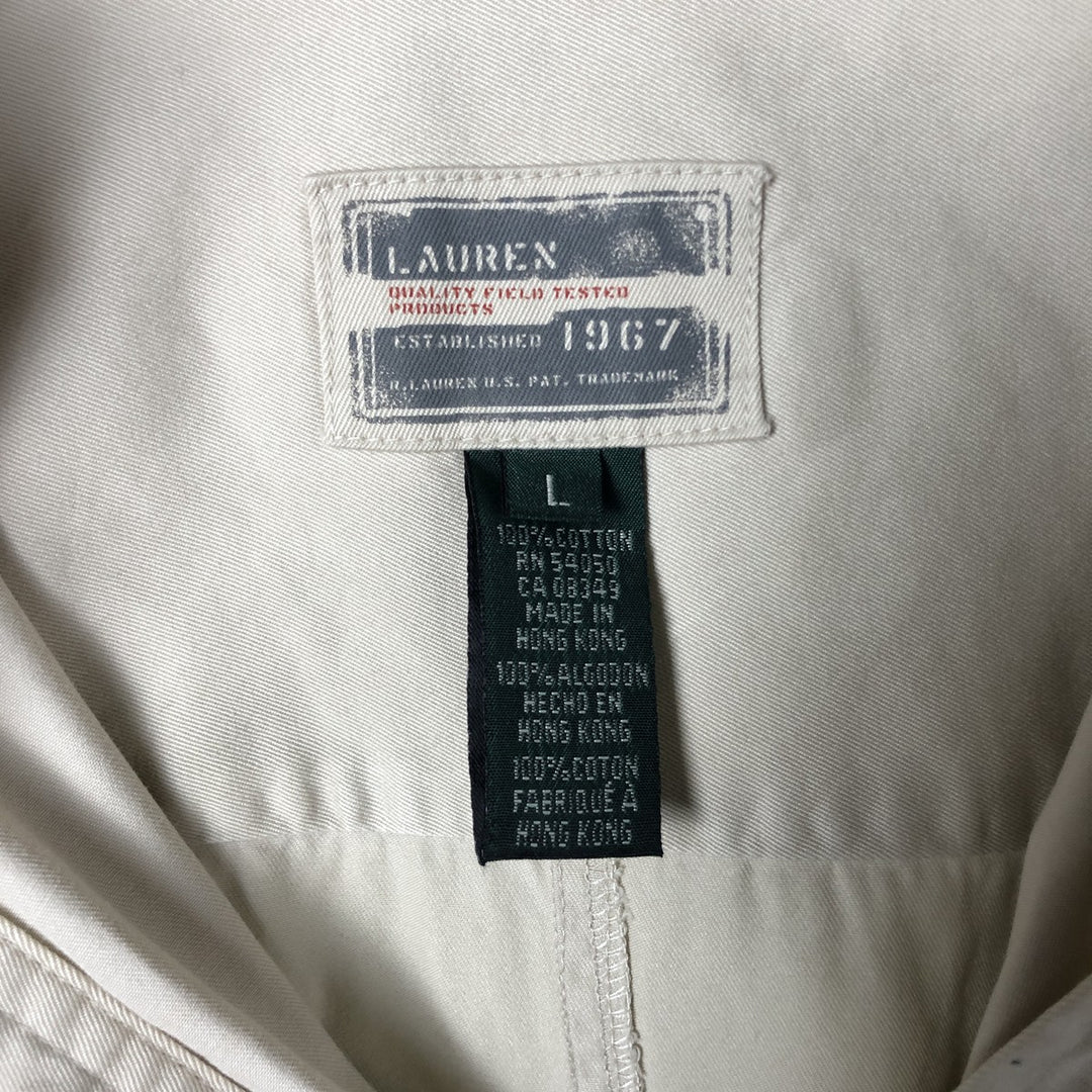 Ralph Lauren LAUREN Long Sleeve Fishing Shirt, Women's Size L cotton Beige type Vintage Second Hand