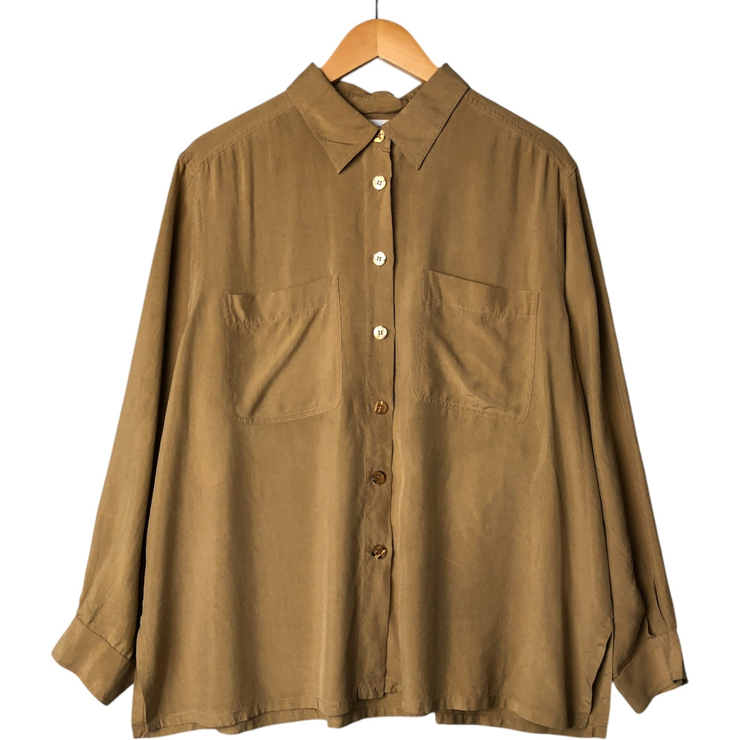 Jones New York long-sleeved silk box shirt, women's size M silk ocher yellow type Vintage Second Hand