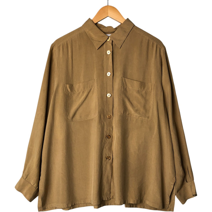 Jones New York long-sleeved silk box shirt, women's size M silk ocher yellow type Vintage Second Hand