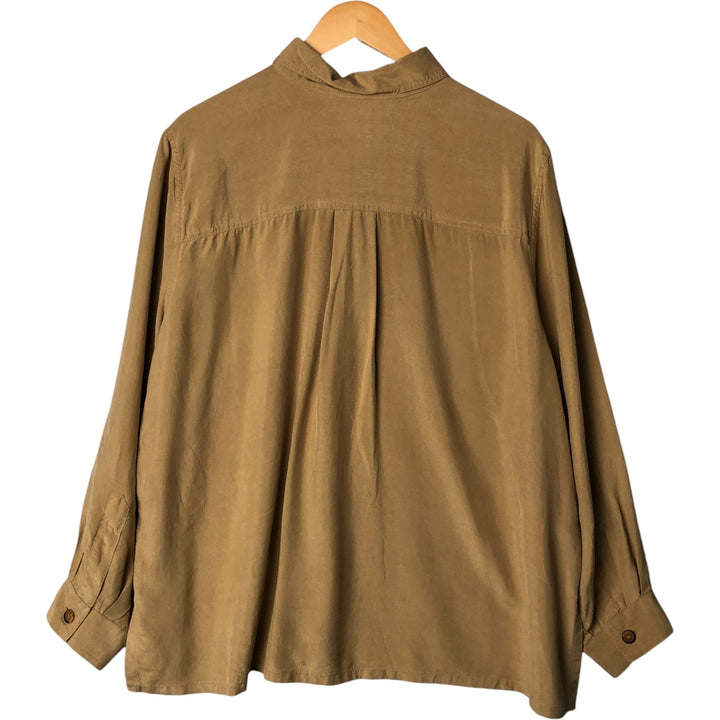 Jones New York long-sleeved silk box shirt, women's size M silk ocher yellow type Vintage Second Hand