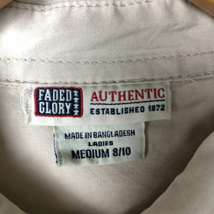 Faded Glory Long Sleeve Cotton Shirt, Women's Size M cotton Beige type Vintage Second Hand