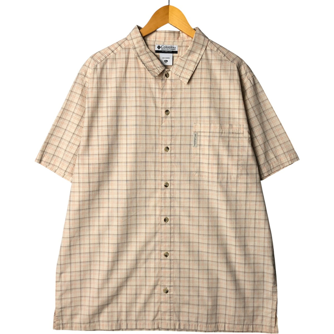 2000'S Columbia Short Sleeve Cotton Check Box Shirt, Men's XL cotton ivory Vintage Second Hand